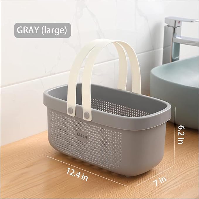 JiatuA Plastic Storage Basket with Handle Portable Shower Caddy Tote Organizer Basket Bin for Bathroom Kitchen Dorm Room Bedroom, Gray | Sturdy Drainage Large Capacity Organizer Basket with Silicone Handles for Bathroom Kitchen Bedroom College Dorm Ess... - Image 6