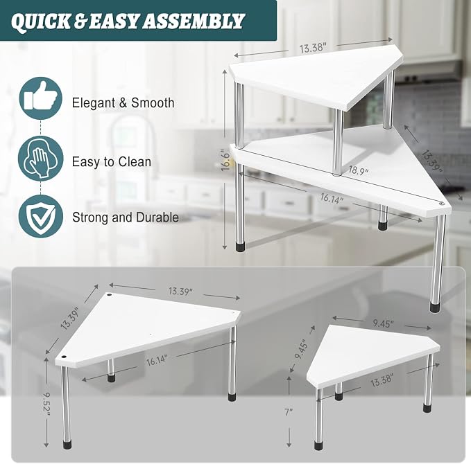 Weenson Bathroom Counter Organizer Over Sink for Toiletries Makeup, Kitchen Countertop Organizer Spice Rack for Salt, 2-Tier Corner Counter Shelf for Coffee Area Storage Dresser Table Bamboo - Image 7