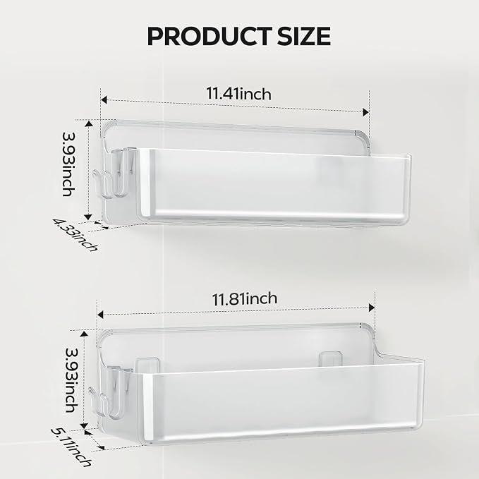 Nieifi Adhesive Shower Shelves, Clear, 2 Pieces | Rustproof ABS, Large Capacity, Removable Design, Easy-Clean, No Drilling Shower Organizer for Bathroom Storage & Home Decor - Image 2