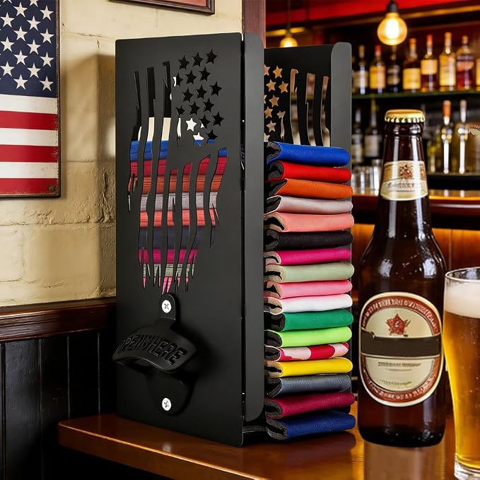 Can Cooler Holder with Bottle Opener, 2 in 1 Personalized Beer Can Sleeves Storage Organizer Wall Mount Beer Sleeves Organizer Dispenser for Home Family Bar Ideal Gift for Men Dad - Image 2