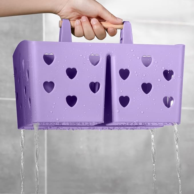 Portable Shower Caddy Plastic Shower Basket Organizer with Handle, Purple | Divided Bathroom Caddy Storage Cleanning Caddy Tote for College, Dorm Room, Kitchen - Image 2