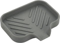 MicoYang Silicone Soap Dish with Drain Spout, Self-Draining Sink Organizer Tray for Bathroom and Kitchen, Sponges, Dispensers and Soap Holder, Non-Slip and Dishwasher Safe, Grey (Compact, 4.9"×3.2") by MicoYang