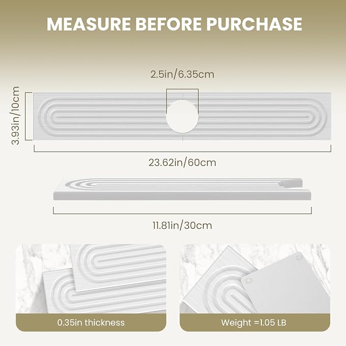 Diatomite Faucet Mat for Kitchen Sink, Quick-Dry Stone-Like Sink Mat, Flat Lay Absorbent Countertop Drying Mat for Faucet Area, Hard Diatomite Mat, White, 23.6 x 4 in - Image 9