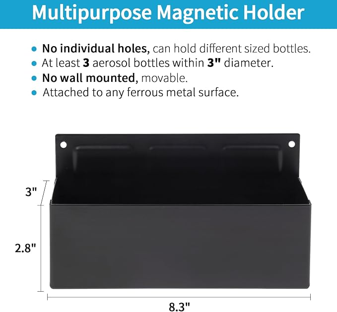 Magnetic Aerosol Spray Can Holder, Magnet Toolbox Bottle Holder, Tool Box Storage Rack for Garage and Home, Craft Workspace, Mechanic Paint Bottle Can Organizer, Black, 3"x8.3" - Image 2