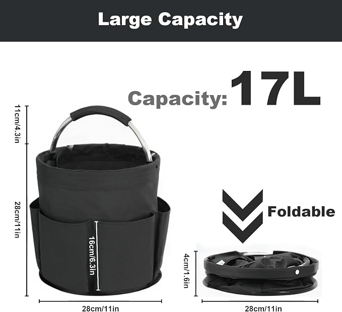 Cleaning Caddy with Handle, Cleaning Products Organiser, 17L Foldable Storage Basket, Cleaning Caddy Organiser, Portable Multi Cleaning Bucket Bag for Home, Garden (Black) - Image 4