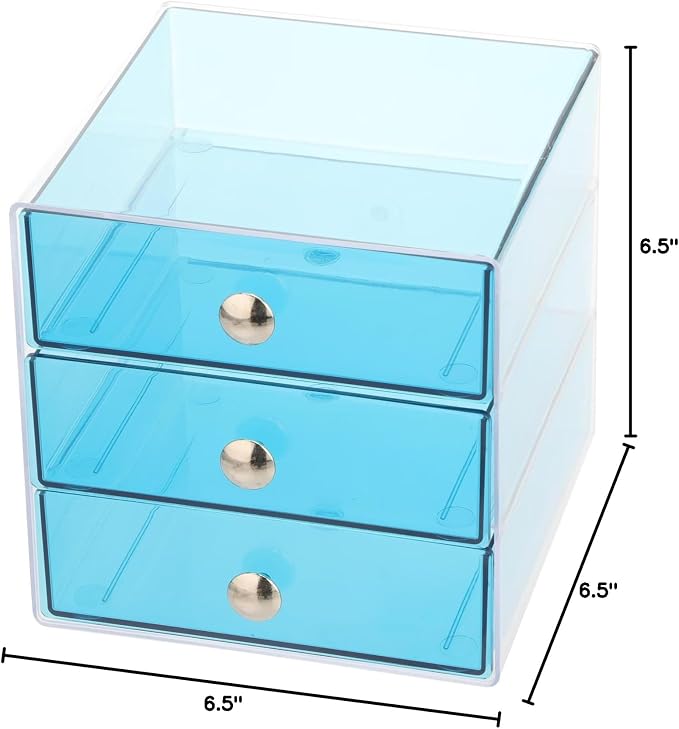 iDesign 3-Drawer Vanity Organizer, Aqua, 6.5" x 6.5" x 6.5" | BPA-Free Plastic - Image 3