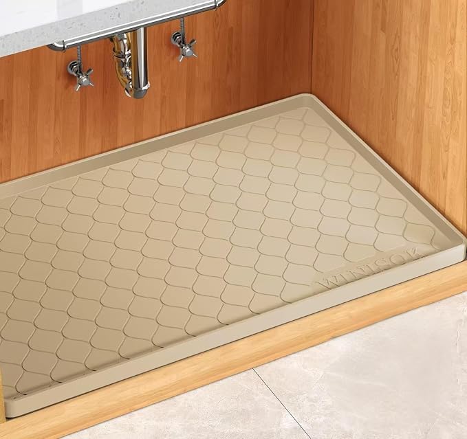 Winisok Waterproof Under Sink Mat 40" x 22", Silicone Mat, Beige | Raised Edge Traps Spills & Leaks, Shelf Liner, Cabinet Protector, for Kitchen, Bathroom, Boots, Pets, Home Essentials by Winisok