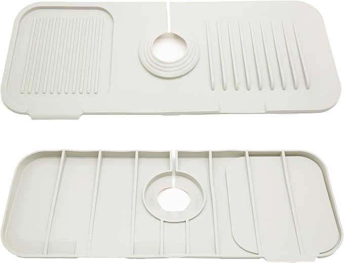 Jiozermi 14.5inch Kitchen Sink Splash Guard, White | Silicone, Faucet Handle Drip Catcher Tray Mat, Kitchen Sink Accessories Gadgets, Drying Mat for Kitchen Counter Bathroom - Image 2