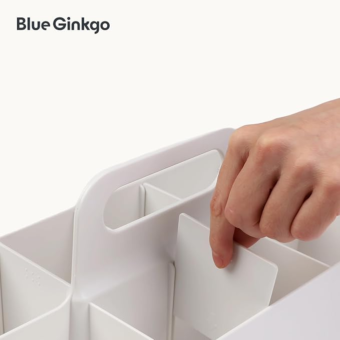 BLUE GINKGO Stackable Organizer Caddy, Long, White, Made in Korea | Portable. Adjustable. Home, Office & School Storage. - Image 7