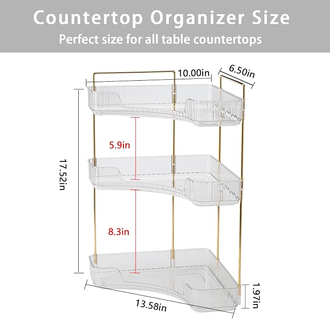 3-Tier Corner Bathroom Counter Organizer – Storage Shelf for Makeup, Perfume & Skincare, Space-Saving Countertop Tray Fits Bathroom, Dresser, Kitchen (White) - Image 2