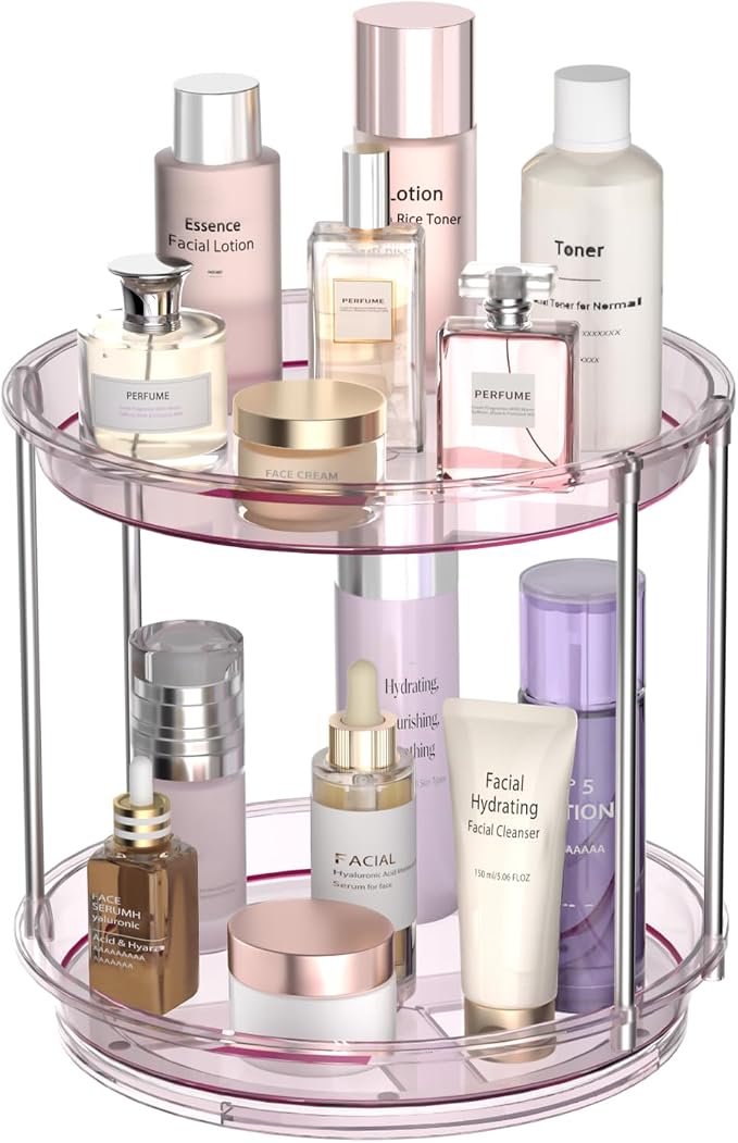Rotating Makeup Organizer, Perfume Skincare Holder, 2 Tier 9 Inch, Mauve | 360° Smooth Spinning Vanity Tray, Large Capacity, Space-Saving Cosmetics Storage for Bathroom Countertop, Dresser by Unknown