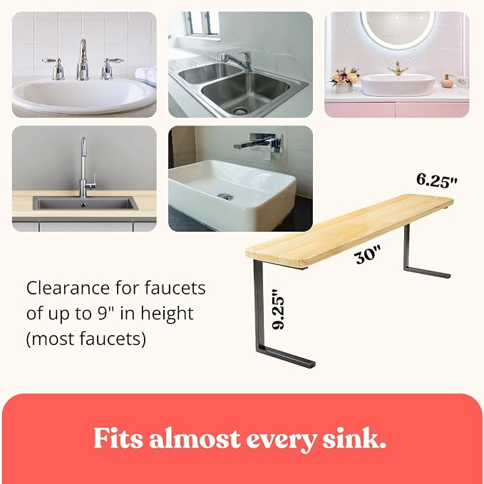 Over The Sink Shelf for Tall Faucet - Space-Saving Bathroom Over Faucet Kitchen Narrow Counter Over Sink Organizer, 30” L 6.25” W 9.25” H Metal Above Sink Shelf Top of Sink [Waterproof] - Image 3