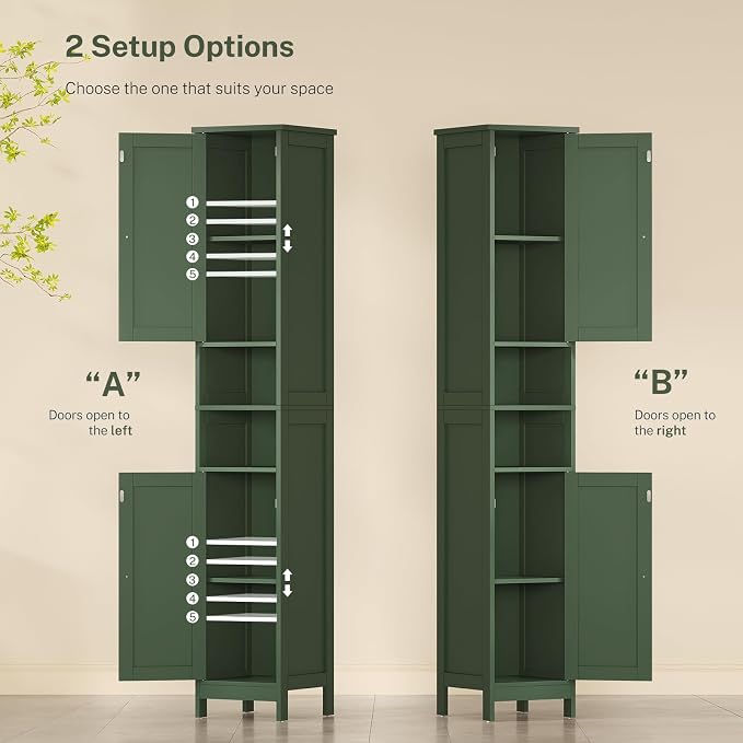 67" Tall Bathroom Cabinet with Adjustable Shelves and Doors, Narrow Bathroom Storage Cabinet for Small Space, Living Room, Entryway, Kitchen, Green - Image 5