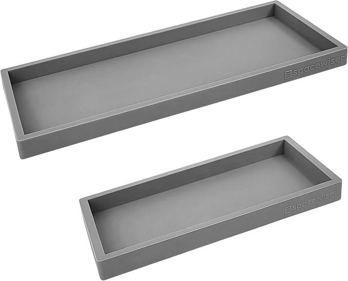 Countertop & Vanity Silicone Tray – 2 PC (11.7" & 7.7") Set | Bathroom Tray & Kitchen Soap Tray Set, Bathroom Counter Tray, Kitchen Sink Dish Soap Tray for Countertop Organization by Spacewiser
