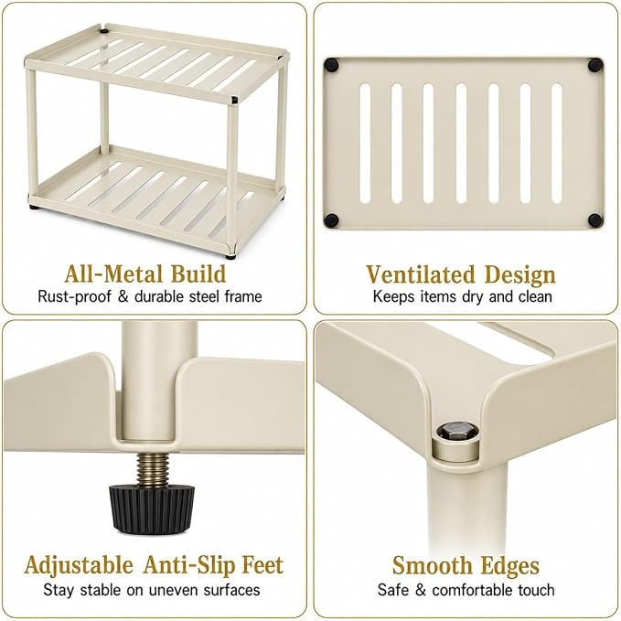 2 Tier Bathroom Counter Organizer, Rectangular Vanity Organizer Shelf, Skincare and Makeup Countertop Storage Rack for Kitchen, Bathroom, Bedroom Beige - Image 4