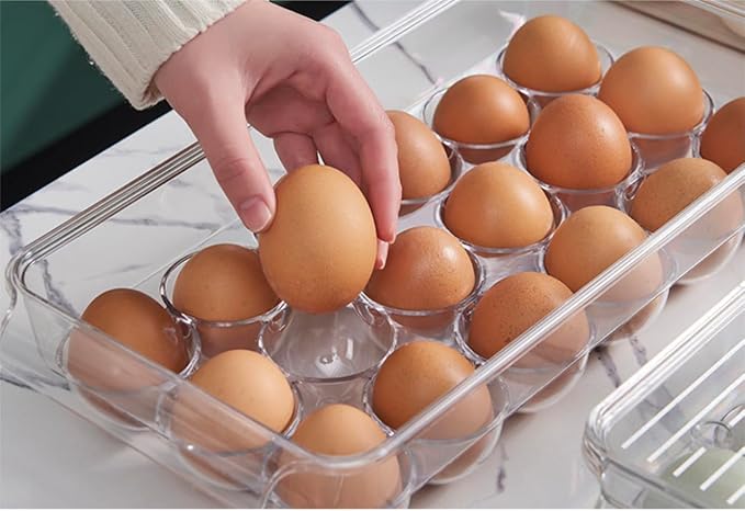 Egg Holder for fridge with Lid, Clear Plastic Egg Storage Container Refrigerator Organizer Bins, Stackable Tray Holds 18 Eggs Trays Storage (1 pack, 18 Eggs) - Image 7