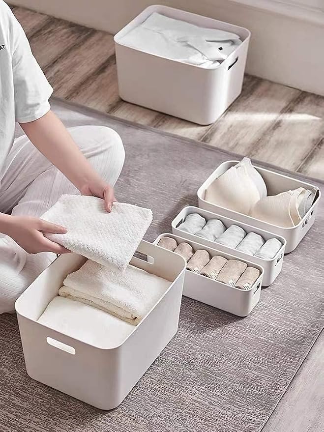 Set Of 6 Plastic Storage Bins,10×7×6 inch Versatile Kitchen Pantry Organization and Storage,for Plastic Storage Container Under Bed,Under Sink Bathroom Organizer (White, 6XS) - Image 2