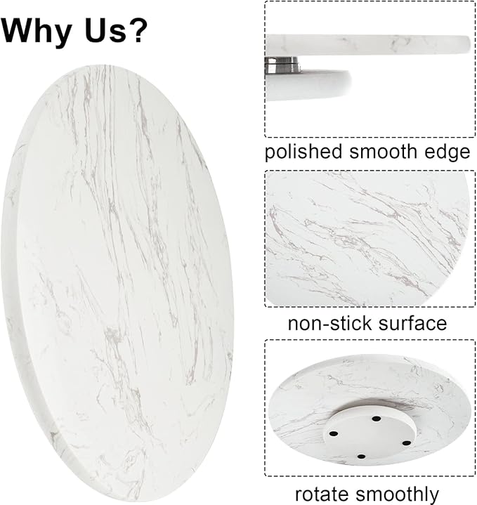 Marble Lazy Susan, Natural Marble Round Tray Turntable Cake Stand, 12" Lazy Susan Cheese Board with Silent Rotating for Serving, Table Display, Cupcake, White, Revolving Cake Leveler Spinner - Image 3