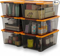 WYT 5-Quart Small Storage Container Bin with Orange Secure Lid and Black Clear Latch Buckles, Durable Plastic Stackable Nestable Organizin, 6-Pack by WYT