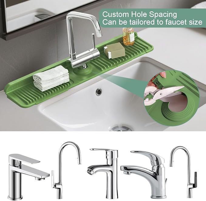 24 Inch Silicone Faucet Mat for Kitchen Sink Splash Guard Folding Faucet Mat with Button Lock Water Draining Pad for Kitchen Bathroom Bar(Green) - Image 8