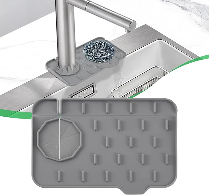 Kitchen Sink Splash Guard, Silicone Faucet Mat, 8.3 x 5.7 Inch | Soap Dish Pad, Sponge Holder Sink Trays, Faucet Handle Drip Catch For Bathroom, Kitchen, Countertop, Gadgets by Unknown