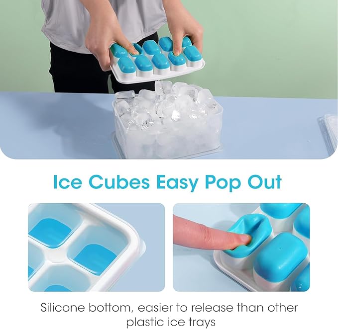 DOQAUS Ice Cube Tray with Lid and Bin,4 Pack Ice Cube Trays for Freezer | Silicone, Stackable. Easy Release Trays with Storage Bin & Scoop. Ideal for Freezer, Kitchen, RV, Cocktail, Coffee. - Image 5