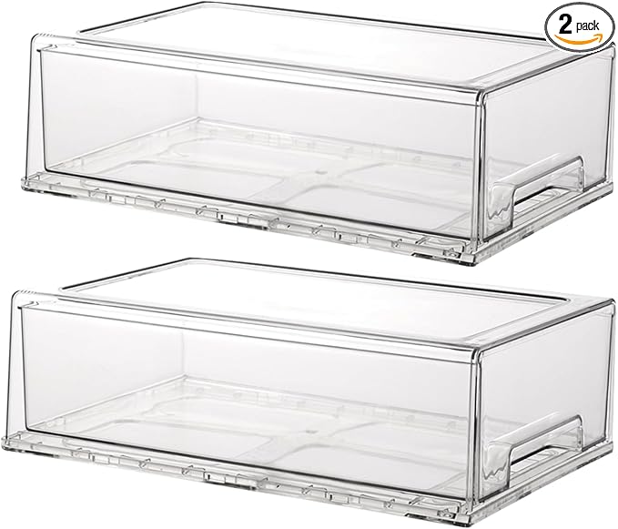 Stackable storage drawers, clear pull-out organizer with handles and non-slip pads for kitchen, refrigerator,office desktop, pantry and shelves, perfect for organization and storage (2 Pack, Large) by Unknown