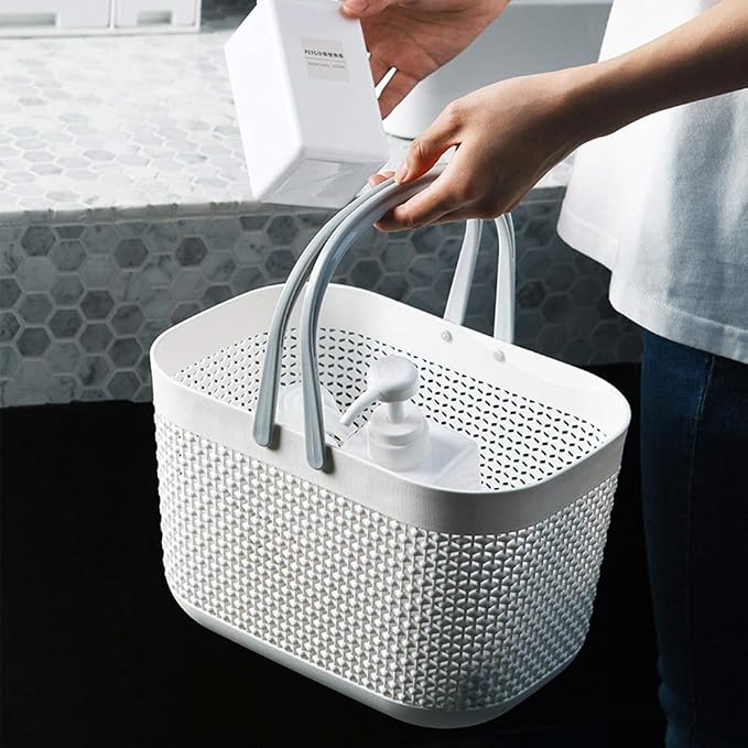 Plastic Portable Shower Caddy Basket, Storage Organizer with Handle, White | Bottom Drain Holes, Keep Dry, Sturdy and Durable, Easy to Carry for Bathroom, Kitchen, Dorm Room, RV, College - Image 4