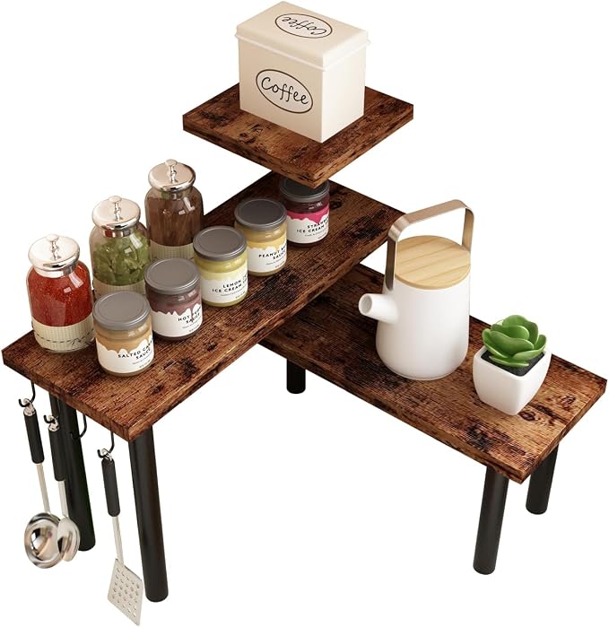 Kitchen Countertop Organizer - 3 Tier Corner Shelf, Bathroom Counter Organizer, Spice Rack, Coffee Bar, Over Sink, Rustic Brown - Image 8