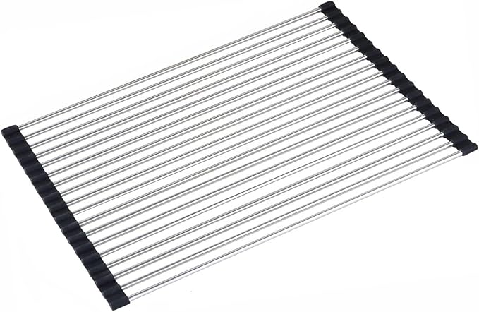 Stainless Steel Portable Roll Up Dish Drying Rack Over The Sink Rack for Cups Fruits Vegetables 17.7" x 13" by Fafcitvz