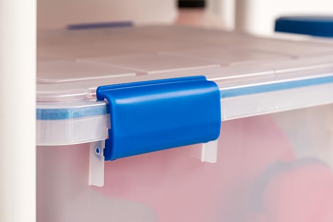 IRIS USA 2-Pack 44 Qt Storage Bins with Gasket Lids, Clear/Blue | WeatherPro seal helps protect bulky items for moving, garage, attic and basement storage - Image 7
