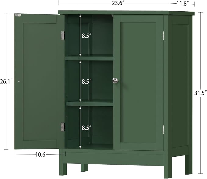 Iwell Bathroom Cabinet, Bathroom Storage Cabinet with 2 Doors & 3 Shelves, 3 Heights Available, for Living Room, Entryway, Home Office, Green - Image 3