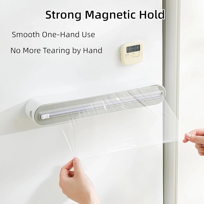 Fits 12" Rolls Up to 1.45" Diameter, Plastic Wrap Dispenser with Cutter | Includes 100 ft plastic wrap; fits slim 12" rolls up to 1.45" diameter. Magnetic mount; not for jumbo or commercial rolls. - Image 2