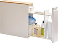 Yamazaki Home Pull-Out Bathroom Storage Cabinet with Wood Top, White | Slim space-saving bathroom storage cabinet with a natural wood top. Clever pull-out design. Holds 12 rolls of toilet paper. by Unknown