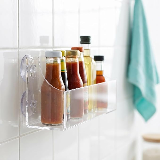 Suction Cup Refrigerator Rack Kitchen Storage Shelf Clear Acrylic | Fridge Organizer for Beverage Cans Spice Jars Firm suction Fits Refrigerator Side Microwave Washer Dryer 8.65X4.72X3.14 In - Image 2