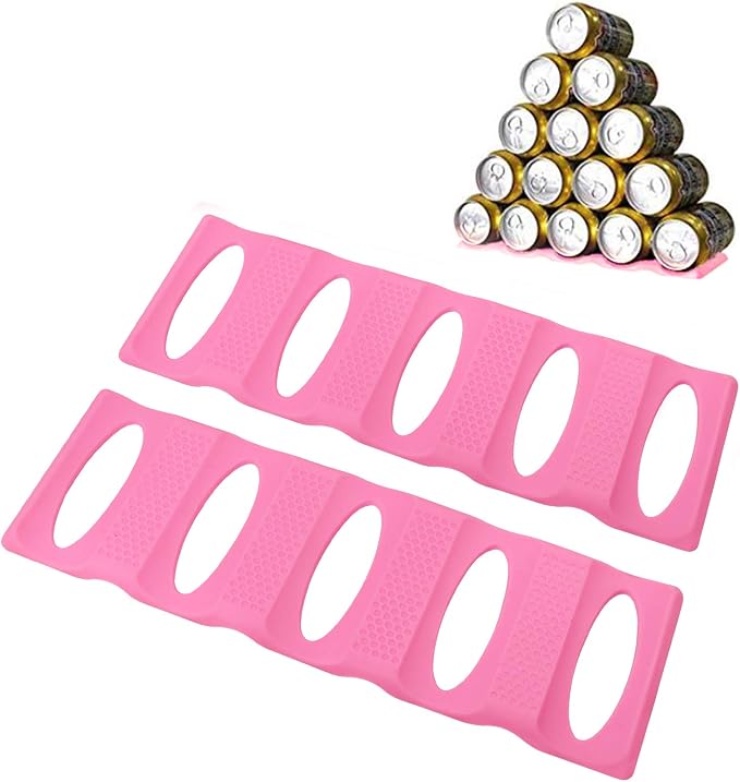 Webake Can Organizer for Pantry 2 Pack Silicone Bottle and Can Stacker Mat, Can Holder Storage Rack Space Saver for Refrigerator, Kitchen, Cabinet, Countertop, Shelf (Pink) by Webake