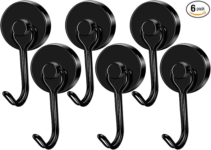 LOVIMAG Swivel Magnetic Hooks, 80LBS, Pack of 6 | Cruise Cabin Ship Essentials 2026, Heavy Duty Magnets for Refrigerator, Classroom, Kitchen, Hanging Mug, Black by LOVIMAG
