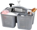 Plastic Portable Shower Caddy Basket with Handle, 3 Compartments, Grey | Storage Organizer with Drain Holes, Sturdy and Durable For Bathroom, Kitchen, College Dorm, Sink, Camping by UUJOLY