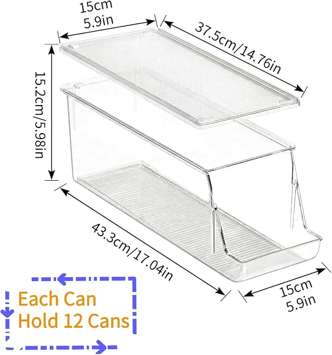 Extra Long and Enlarged Soda Can Dispenser with Lid for Refrigerator -Stackable Drink Organizer for Fridge, Pantry - Holds 12 Cans Each, BPA Free - 2 Pack - Image 4