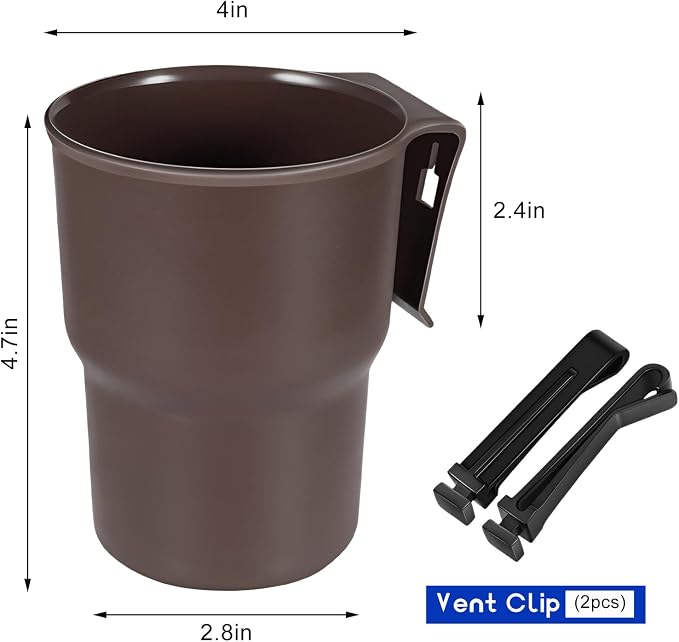 Car Cup Holder Hook, Auto Door Window Mount Drink Holder Bottle Organizer with Air Vent Clips, Universal Vehicle Hanging Beverage Holders for Coffee Water Bottles Soda Cans (Brown) - Image 2