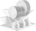 White Foldable 2-Tier Dish Rack - Heavy-Duty Metal Drying Rack with Removable Drip Tray, Collapsible Kitchen Sink Organizer for Plates, Bowls, Cups & Utensils by Unknown