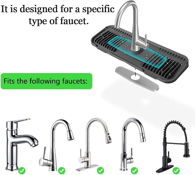 Kitchen Faucet Mat, DK-SIMINA Silicone Faucet Mat Silicone Faucet Drip Catcher with Cuttable Circular Central for Kitchen Sink, Tailor-Made for Faucets with Deck Plate【Black】 - Image 4