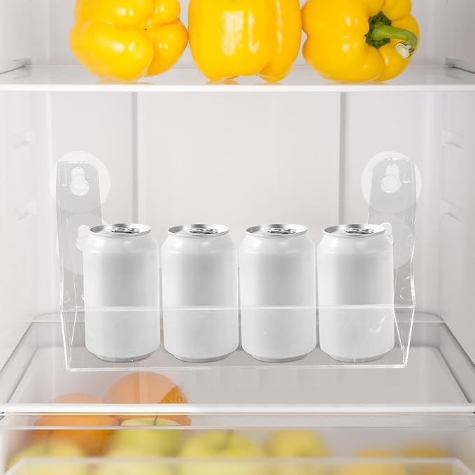 Homoyoyo Clear Acrylic Refrigerator Storage Shelf with Suction Cups-4-Can Capacity Spice Rack Organizer for Beverages Olive Oil Kitchen Essentials 14x7x27cm Transparent Space-Saving Fridge Accessory - Image 6