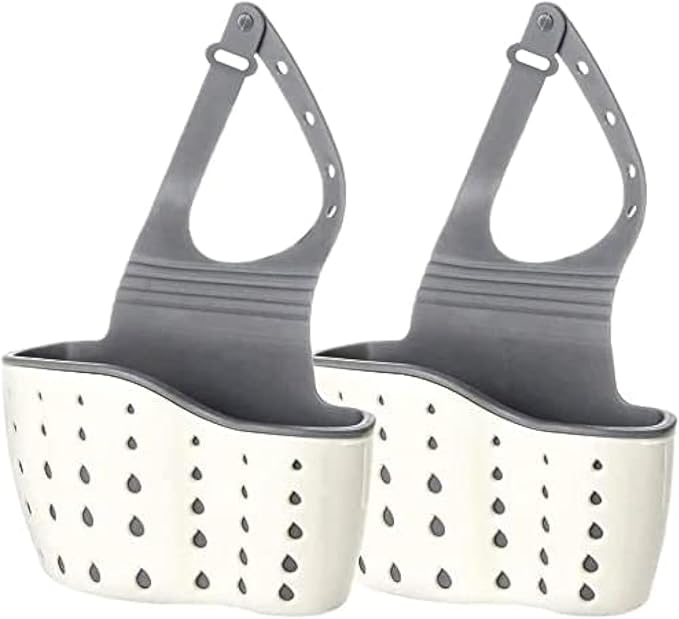 EC ELEGANTCHARM Kitchen Sink Caddy Sponge Holder Silicone Plastic Soap Holder Hanging Ajustable Strap Faucet Caddy with Drain Holes for Drying by EC+ELEGANTCHAM
