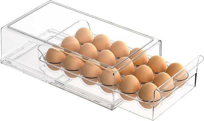 Egg Container for Refrigerator BPA Free Refrigerator Organizer Bins,Stackable Egg Holder for Refrigerator,18 Egg Tray,Clear by Ettori