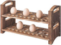 Wooden Egg Holder 2 Layer Rack Holders Countertop Stackable Quail Egg Sorter Storage Trays Organizer Display Stand Kitchen Rack Fits Duck, Turkey, Chicken Eggs,up to 36 Eggs, 2 Tier-Brown by PrimRend