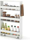 COSTWAY Slim Rolling Storage Cart, 4-Tier Rolling Utility Cart, Wood Kitchen Storage Cart with Handle & Wheels, Narrow Rolling Shelving Unit for Kitchen Bathroom Laundry Small Places (Plain White) by COSTWAY