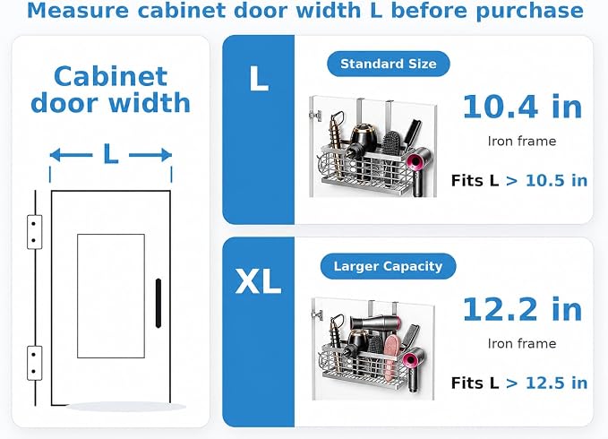 2026 Upgraded 3-in-1 Universal Hair Tool Organizer, XL Size, Sliver | Adjustable Height Metal Hair Dryer Holder, Wall Mounted, Over Cabinet Door, Countertop, Bathroom Storage - Image 2