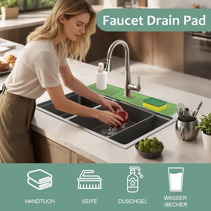 24 Inch Silicone Faucet Mat for Kitchen Sink Splash Guard Folding Faucet Mat with Button Lock Water Draining Pad for Kitchen Bathroom Bar(Green) - Image 6