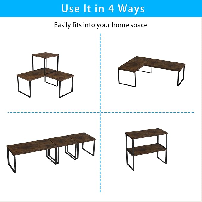 Golener Countertop Shelf, Kitchen Counter Organizer, Adjustable, Stackable | Kitchen Countertop Organizer, Spice Rack, 2-Tier Countertop Shelves, Corner Desk Shelf, Corner Counter Shelf, Rustic Brown - Image 7